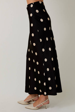 Polka Dot Satin Midi Skirt