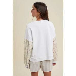 Ashley Multi-Print Sleeve Pullover Sweatshirt