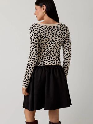 Gracie Boat Neck Animal Graphic Woven and Knit Mix Mini Dress