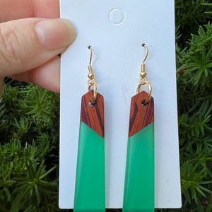 Green Jade Wood Acrylic Resin Pixie Earrings