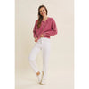 Andrea Mineral Washed Cotton Cable Knit Sweater Cardigan in Fuchsia