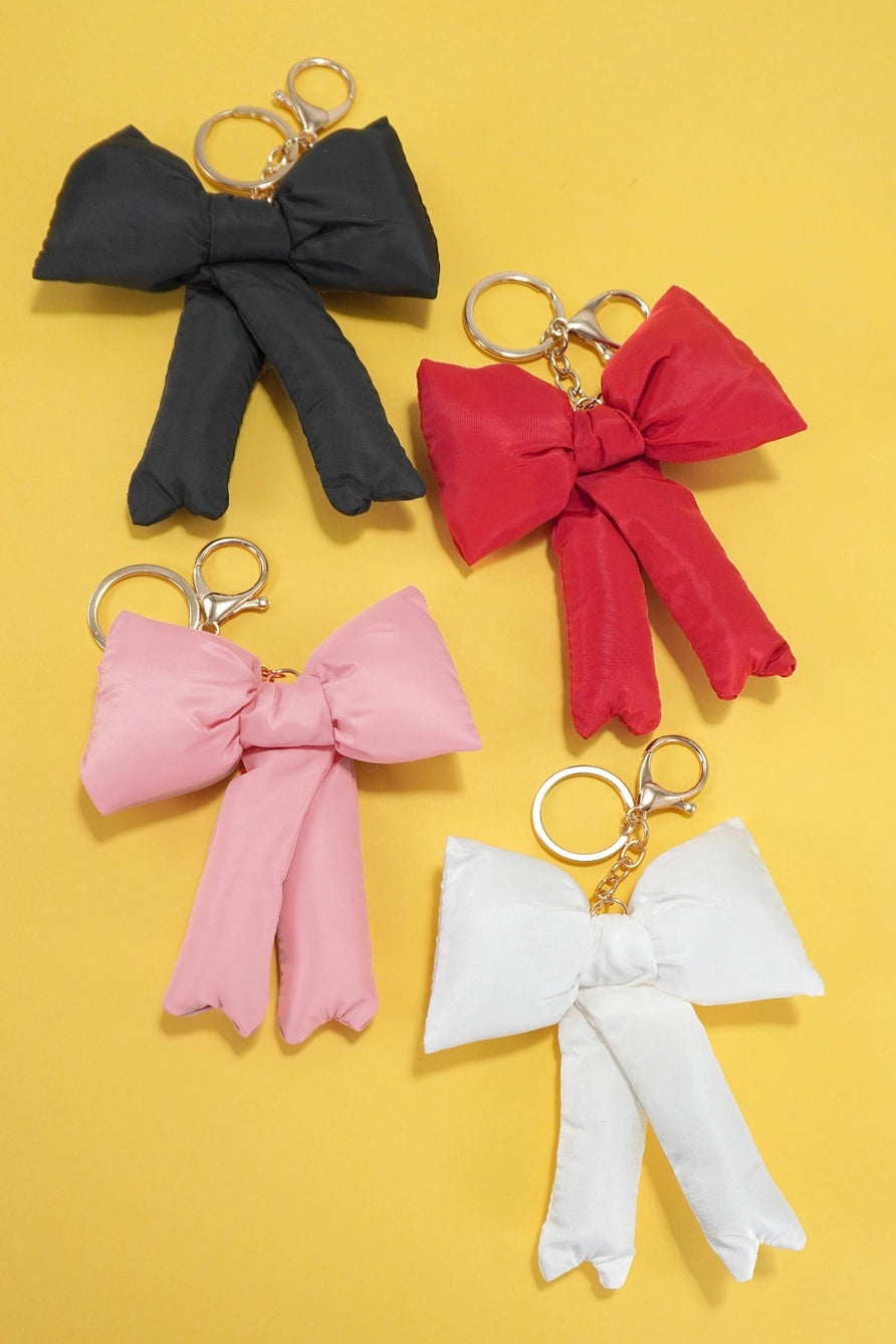 Puffy Bow Ribbon Bag Charm Keychain in Various Colors