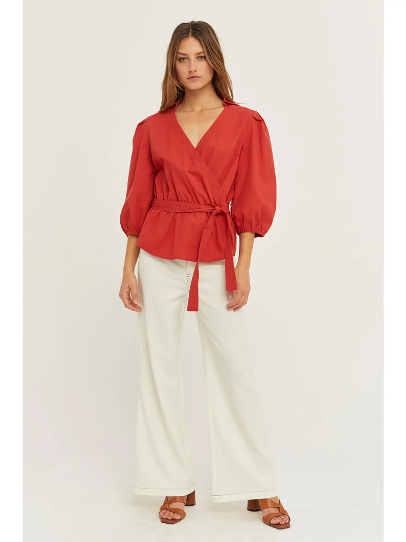 Emily Cotton Wrap Top in Brick by Crescent