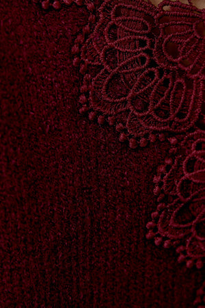 Rita Back Lace Trim Long Sleeve Sweater in Wine