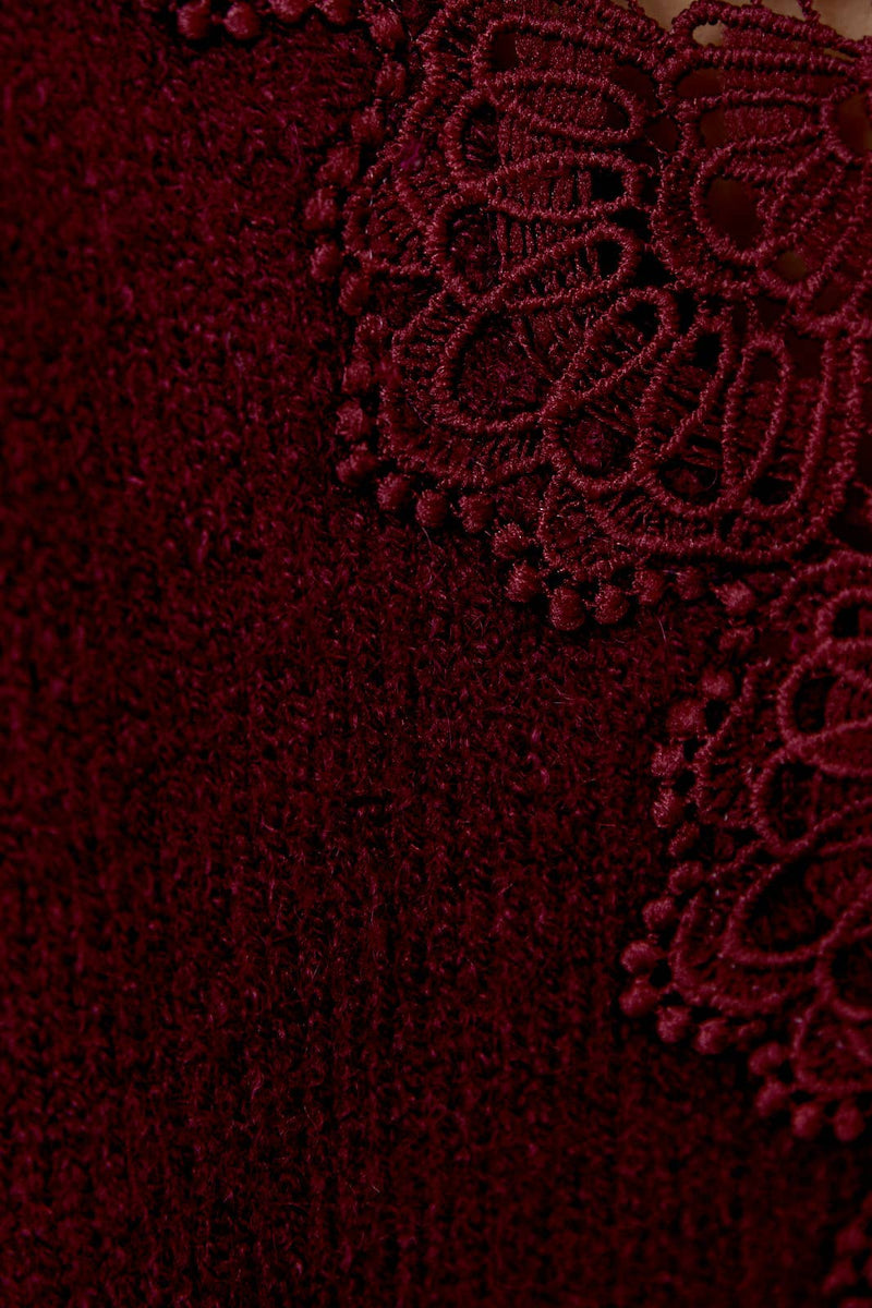 Rita Back Lace Trim Long Sleeve Sweater in Wine