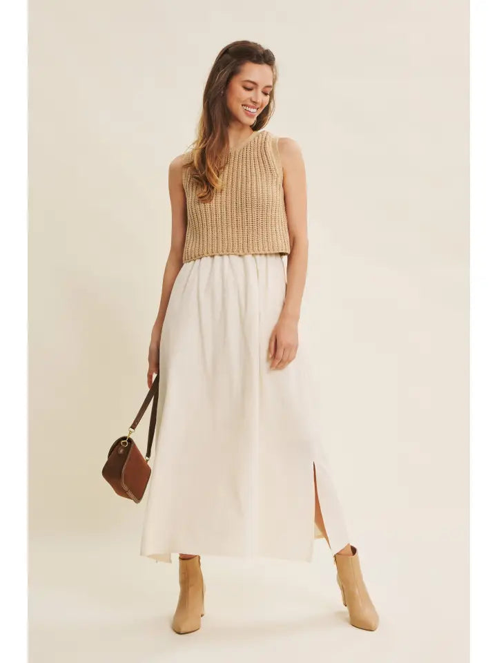 Janine Chunky Sweater Twofer Midi Dress With Back Bow
