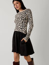 Gracie Boat Neck Animal Graphic Woven and Knit Mix Mini Dress