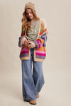 Evelyn Rainbow Crochet Open Cardigan in Cream Multi