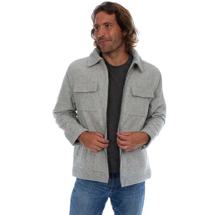Kane Grey Textured Zip Up Wool Cargo Pocket Jacket