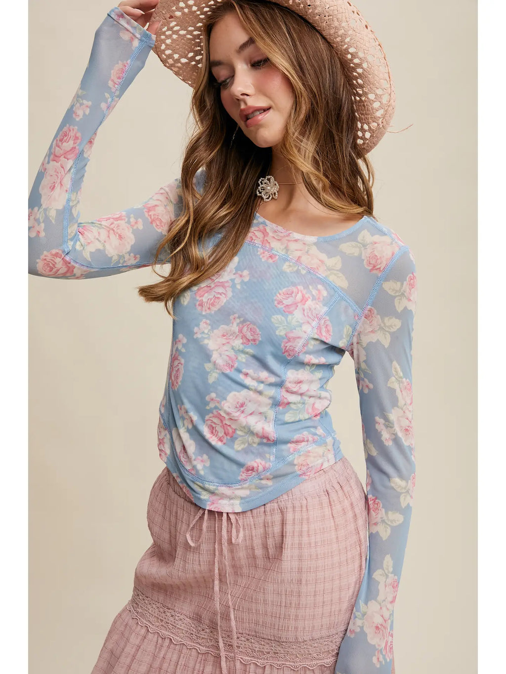 Sarah Floral Mesh Long Sleeve Layering Top by Listicle