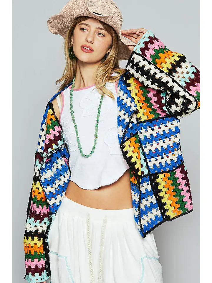Jenna Crochet Weave Open Front Cardigan by POL