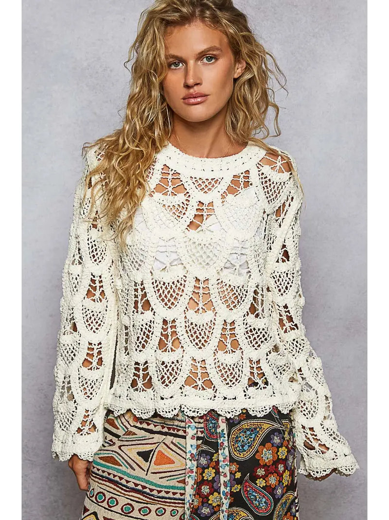 Valentina Long Sleeve Crochet Top by POL