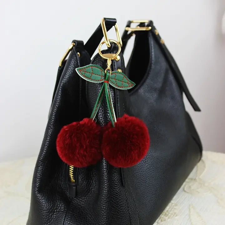 Rabbit Fur Cherry Bag Charm