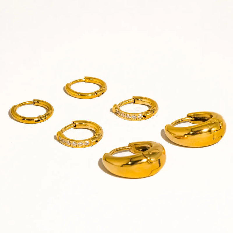 Rayon 18K Gold Non-Tarnish Glam Hoop Earring Set of 3