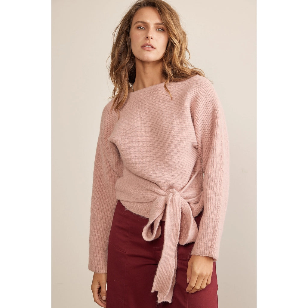 Courtney Relaxed Fit Sweater With Waist Tie in Dusty Salmon