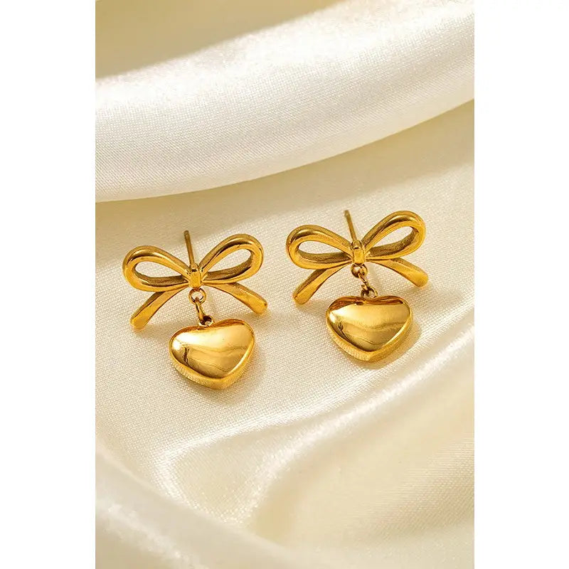 Bow Heart Earrings With Anti-Tarnish 18k Plated