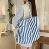 Organic Striped Double Pocket Tote Bag in Blue