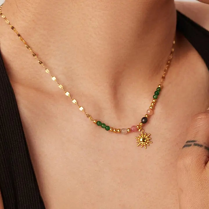 Olimpia 18K Gold Sun Necklace With Beads
