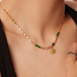 Olimpia 18K Gold Sun Necklace With Beads