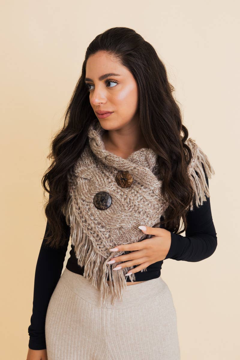 Heathered Shoulder Warmer With Coco Buttons: Mocha