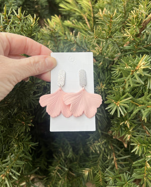 Blush Pink and Silver Ginkgo Leaf Earrings