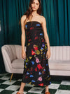 Open Back Floral Silky Strapless Midi Dress by Bucketlist