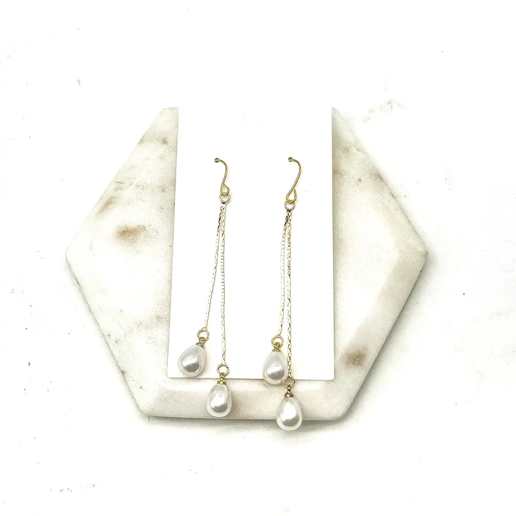 Imitation Pearl Double Dangle Handmade Chain Earrings