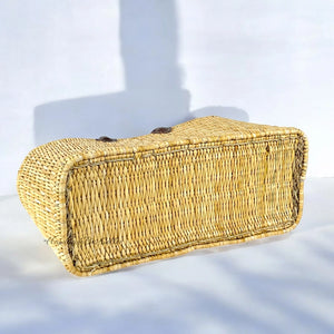 Leather Handled Market Reed Basket Tote in 3 Sizes