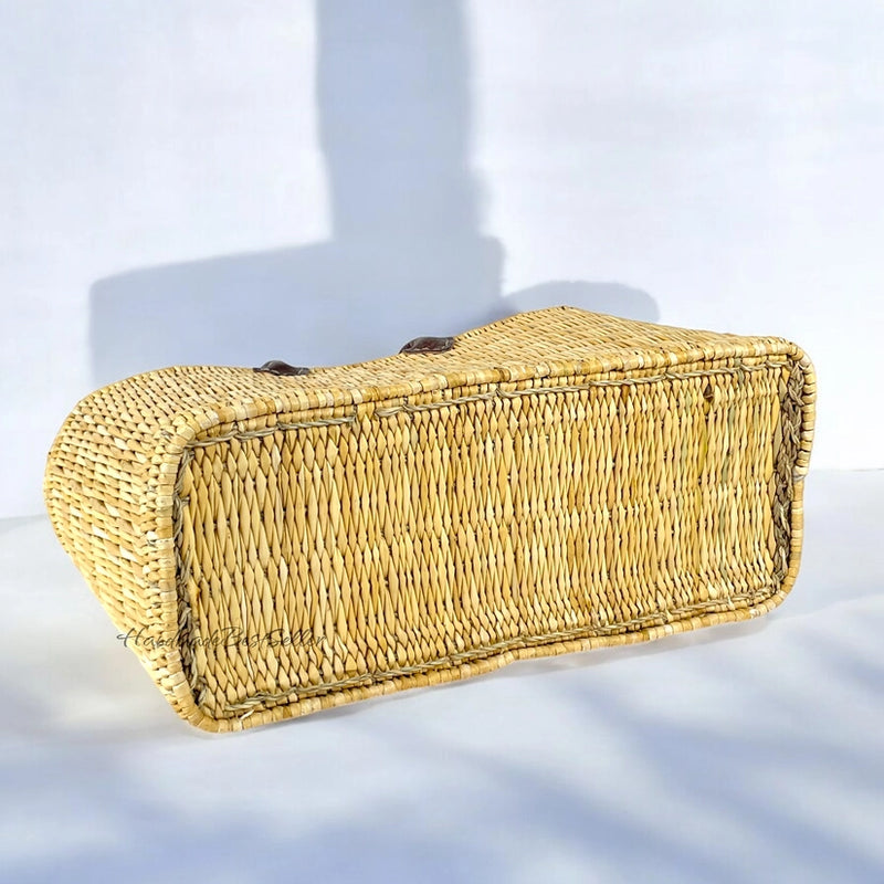 Leather Handled Market Reed Basket Tote in 3 Sizes