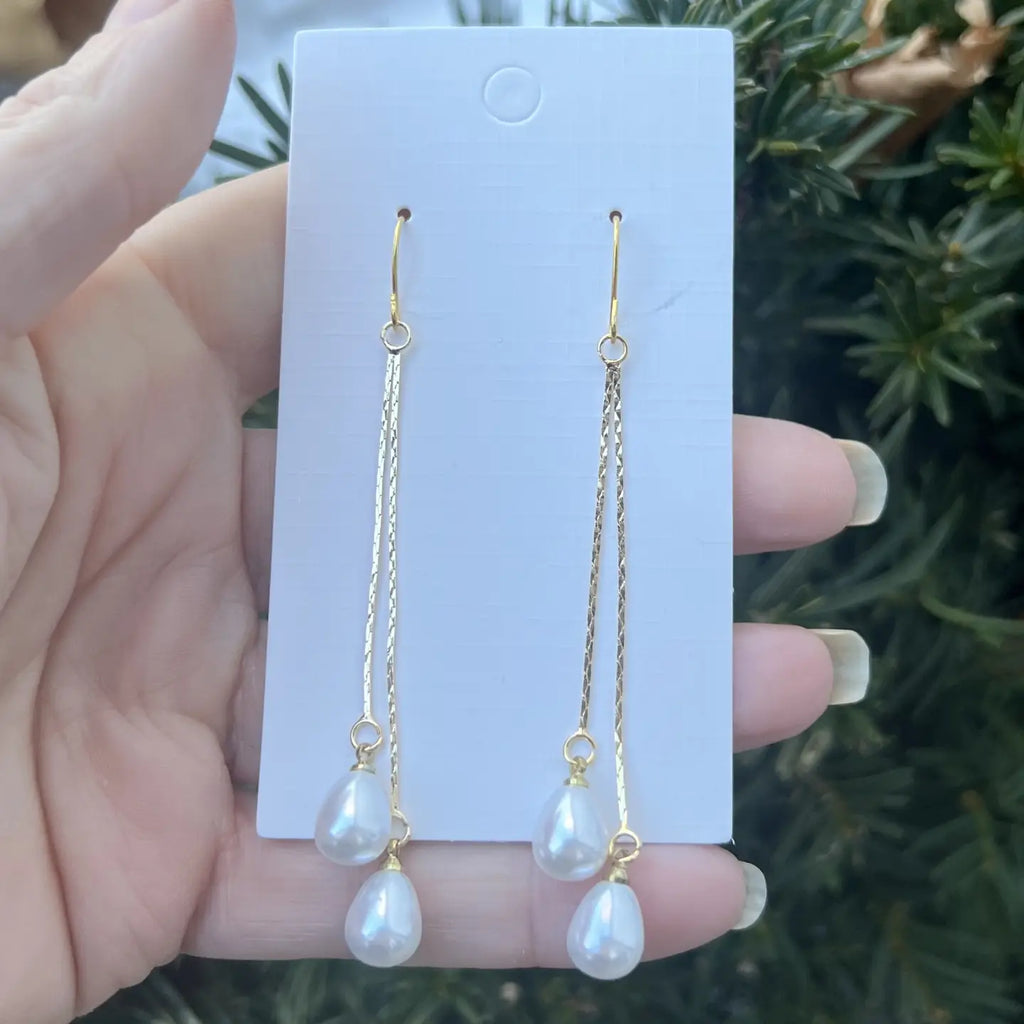 Imitation Pearl Double Dangle Handmade Chain Earrings