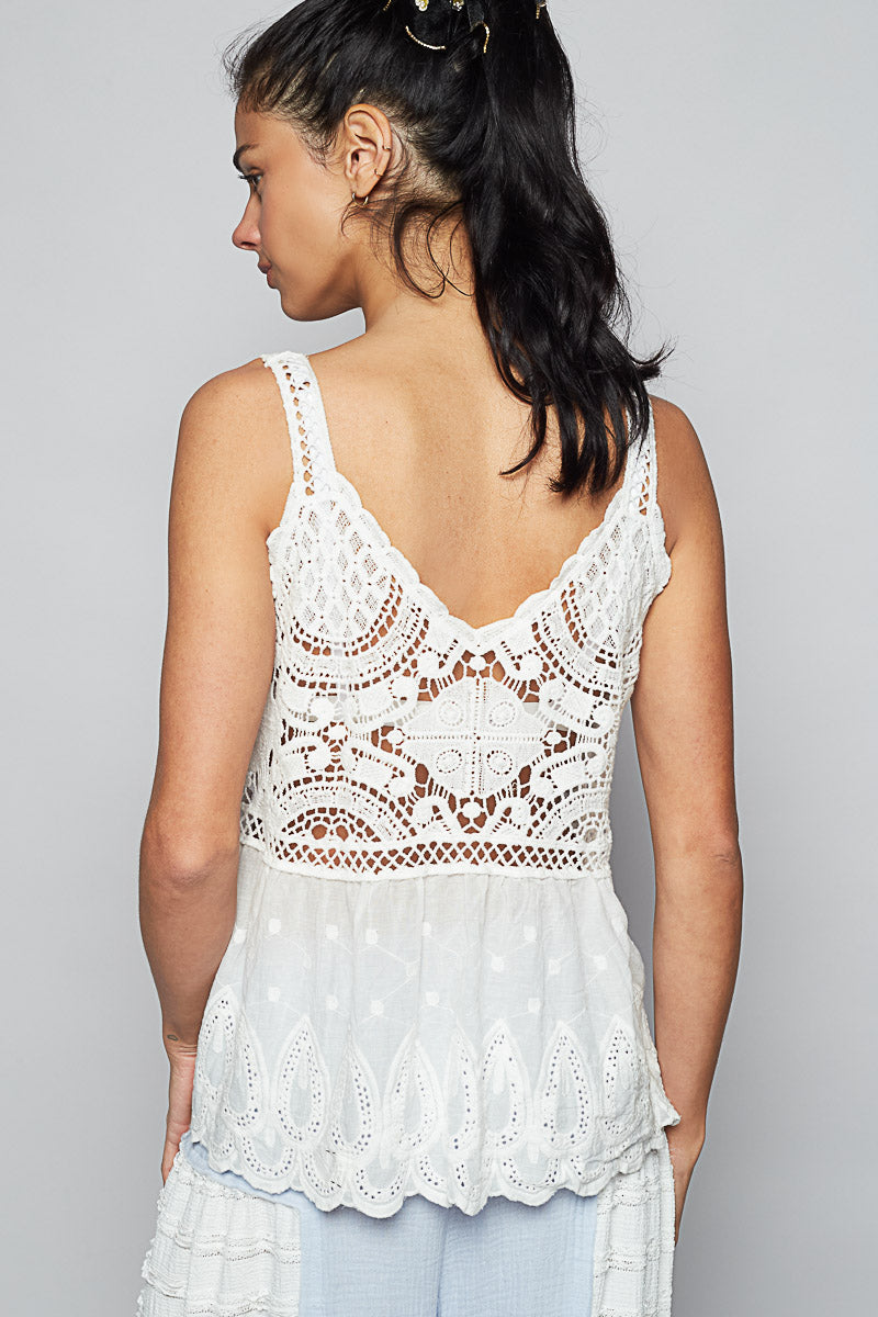 Olivia V-Neck Crochet White Top by POL