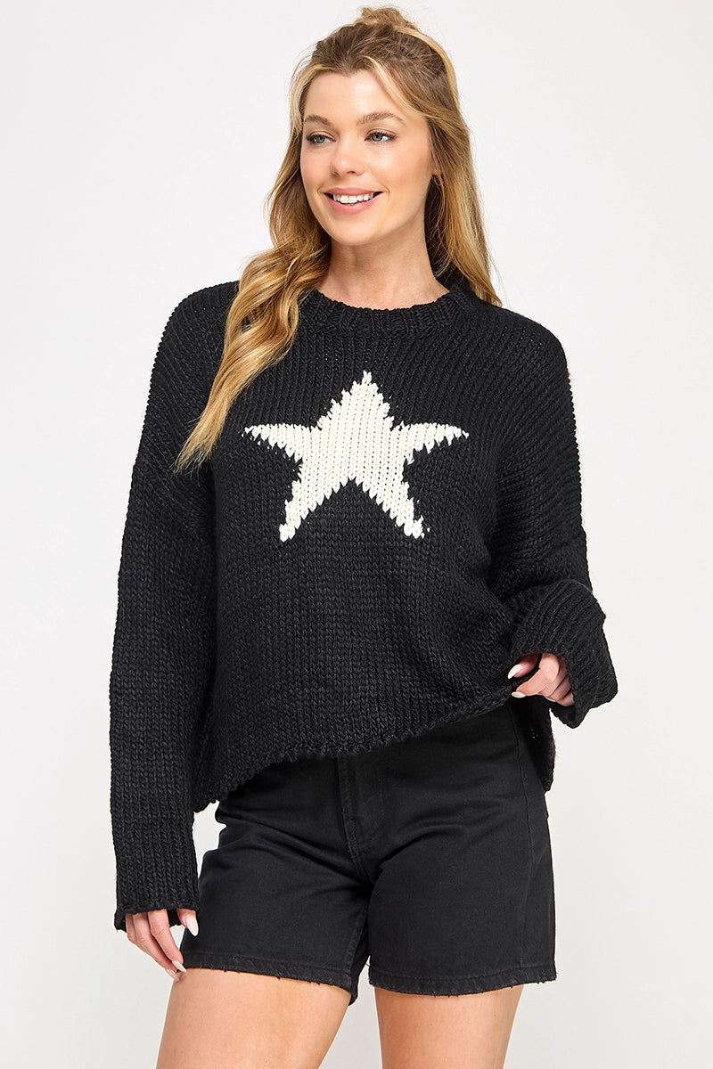 Star Front Black and White Sweater