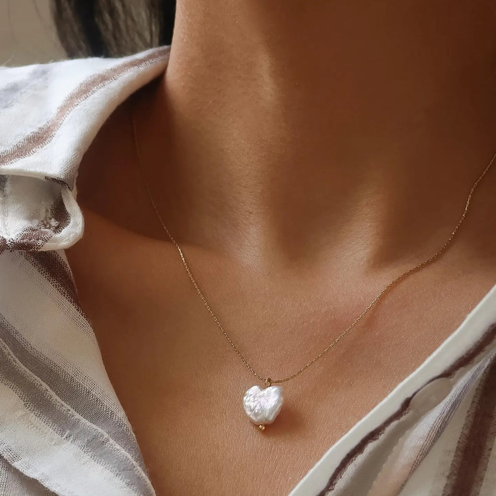 Freshwater Pearl Heart 18K Gold Non Tarnish Necklace