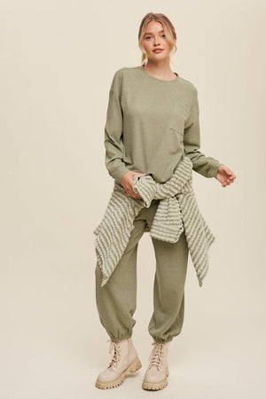 Waffle Knit Long Sleeve Lounge Set