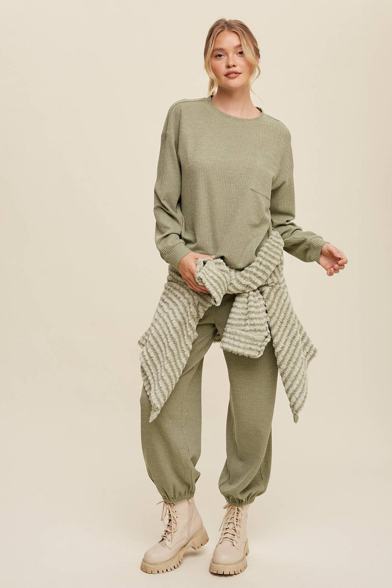 Waffle Knit Long Sleeve Lounge Set