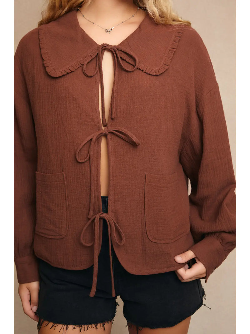 Liddy Collared Front Tie Gauze Jacket by Le Lis