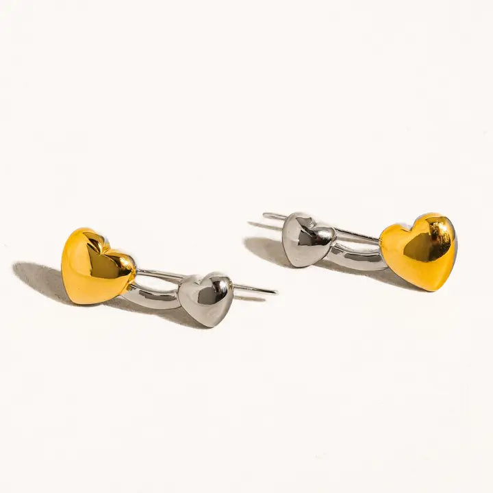 Corinne 18K Two Tone Heart Stud Earring