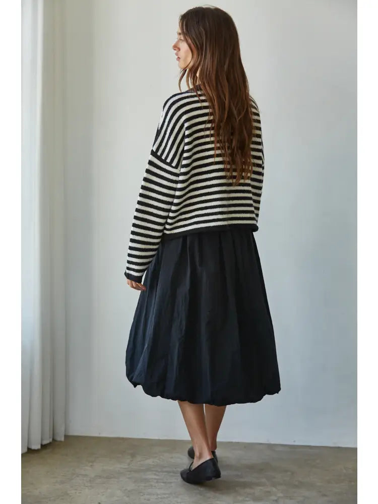 By Together Bubble Hem A-Line Midi Skirt in Black