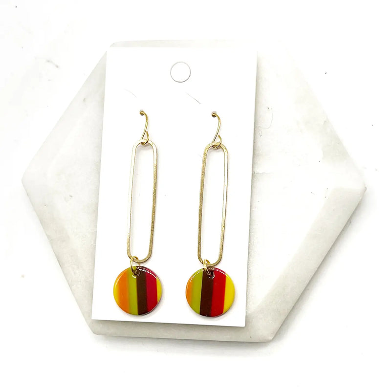 Retro Fall Striped Disc Earrings