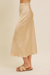 Satin Bias Cut Maxi Skirt in Birch Beige