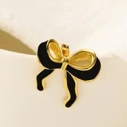 Enamel and Gold Bow Earrings