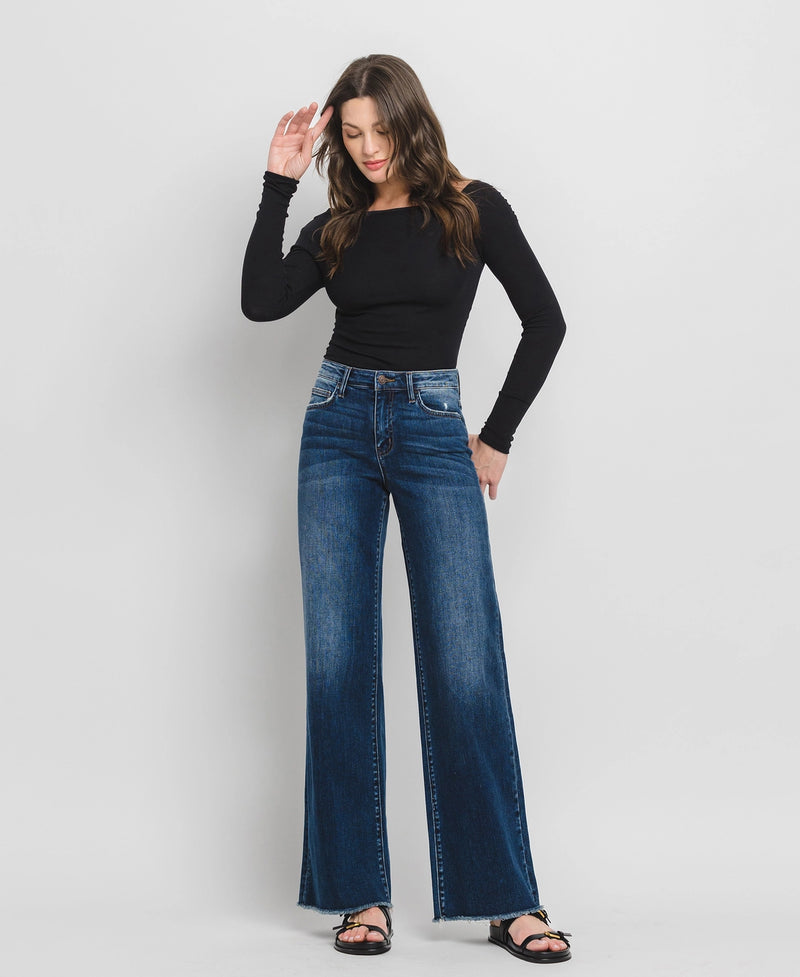 Olivia High Rise Wide Leg Dark Denim by Flying Monkey