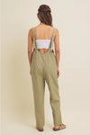 Relaxed Fit Cotton Twill Overalls With Pockets in Sage