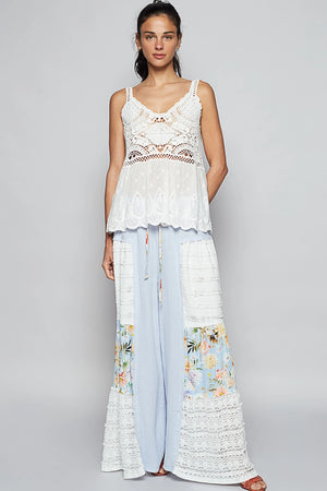 Olivia V-Neck Crochet White Top by POL