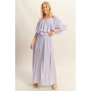 Liesel Off Shoulder Blouse and Pant Set in Lavender
