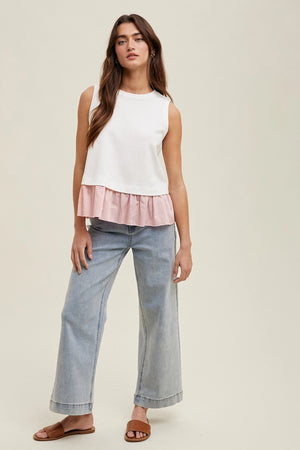 Cindy Twofer Striped Hem Knit Tank by Wishlist Apparel