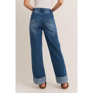 Schuyler High Waist Cuffed Denim Pants by Le Lis