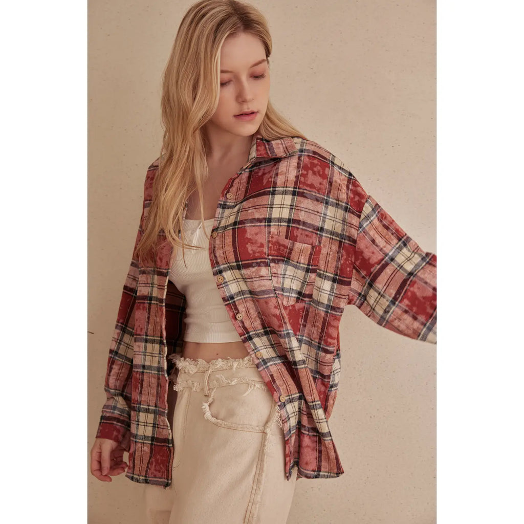 Mandy Oversized Plaid Shirt With Star Patches