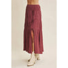 Penelope Graceful Midi Skirt With Side Slit and Bow in Raspberry Truffle