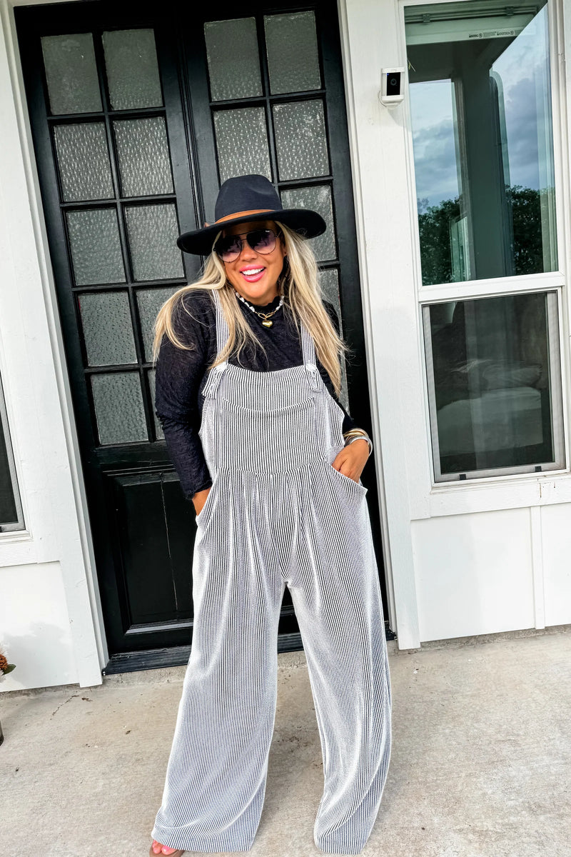 Karli Boho Overalls in Two Tone Black